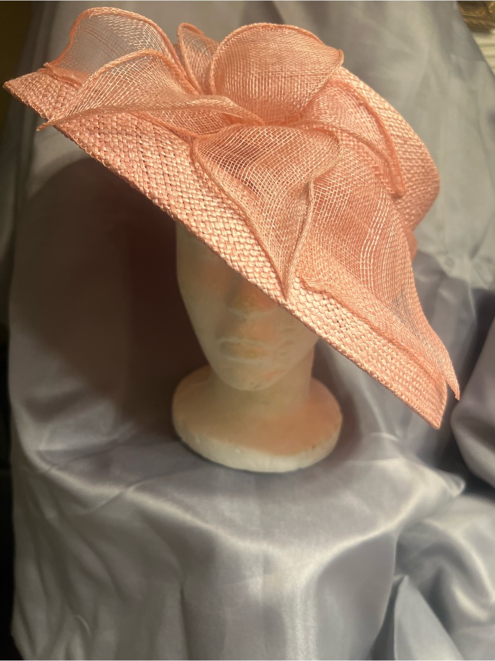 betmar Pink Sinamay Wide-Brim Floral Accent Hat